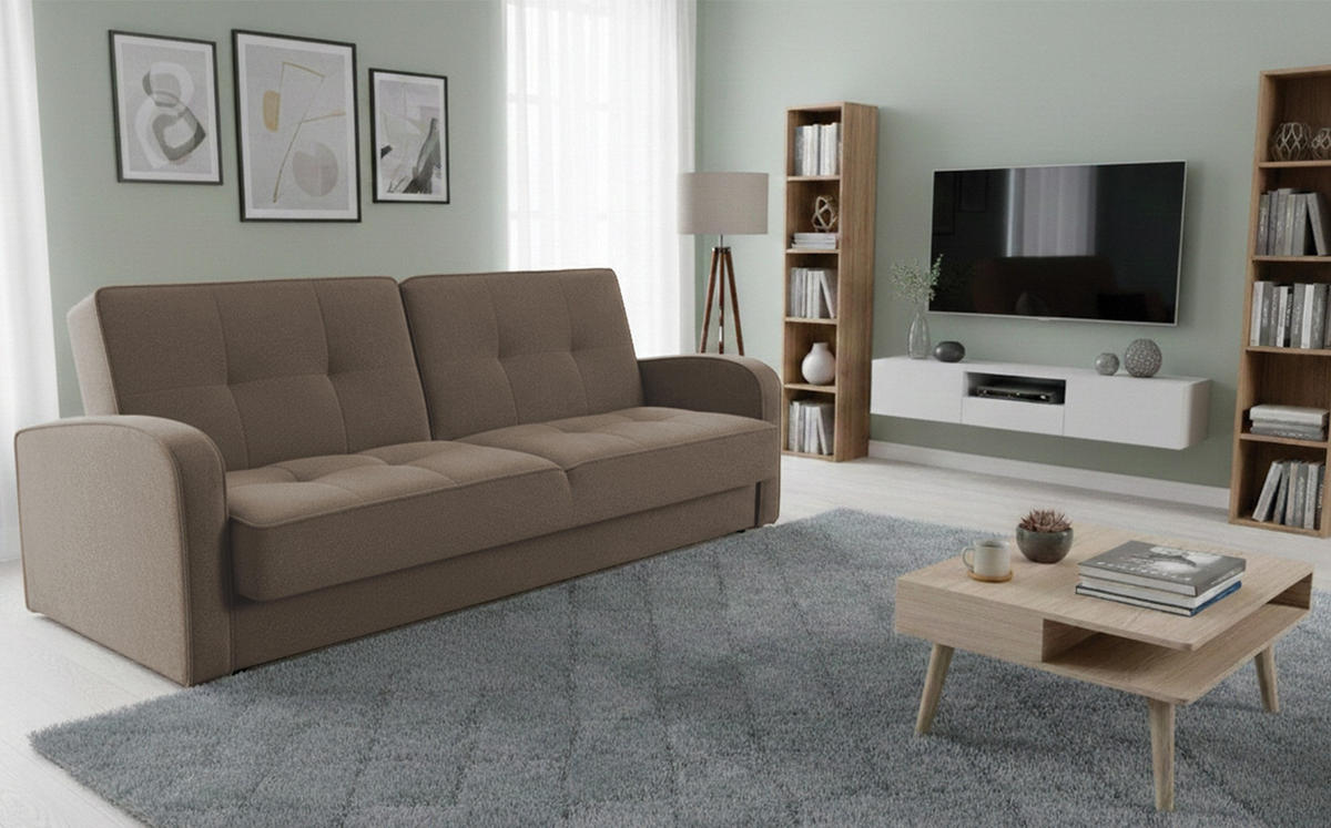 SOFA Beige-Grau ARIS Schlafsofa Ausziehbar Mit Schlaffunktion - Grau, Textil (222/90/93cm) - Sepro Meble