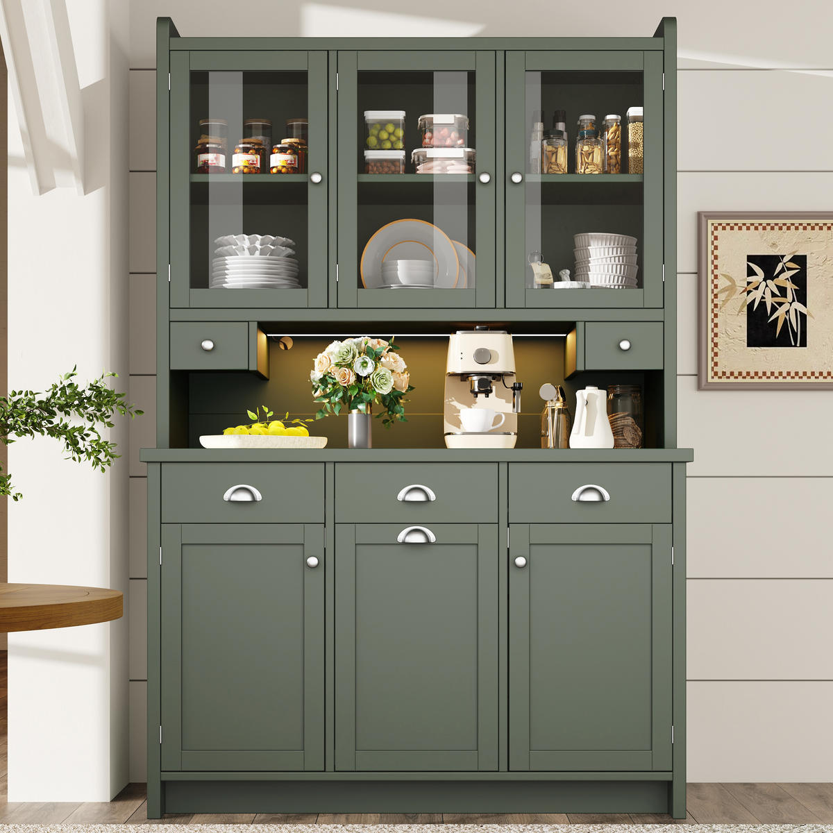 BUFFETSCHRANK Retro Grün 120/40/180 cm - Grün, Holz (120/180/40cm) - PANGIVO