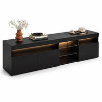 LOWBOARD in Schwarz mit LED-Beleuchtung und Stauraum für Wohn- und Esszimmer, B180/T35/H48cm - Schwarz, Glas/Holzwerkstoff (180/45/35cm) - STILVORA