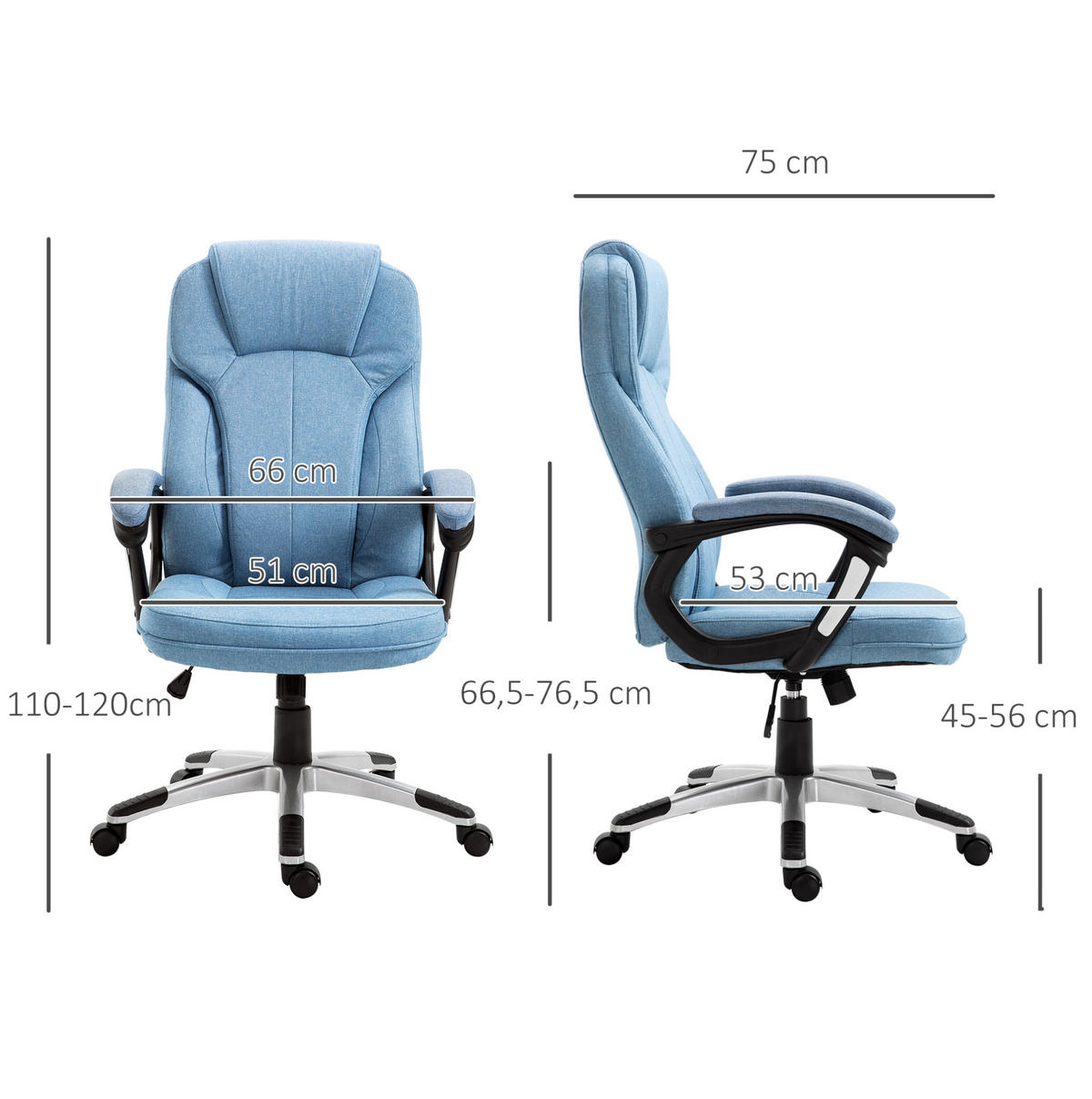 BÜROSTUHL ergonomisch höhenverstellbar 66x75x110-120 cm Light Blue - Hellblau, Kunststoff (75/58/66cm) - Meubliv