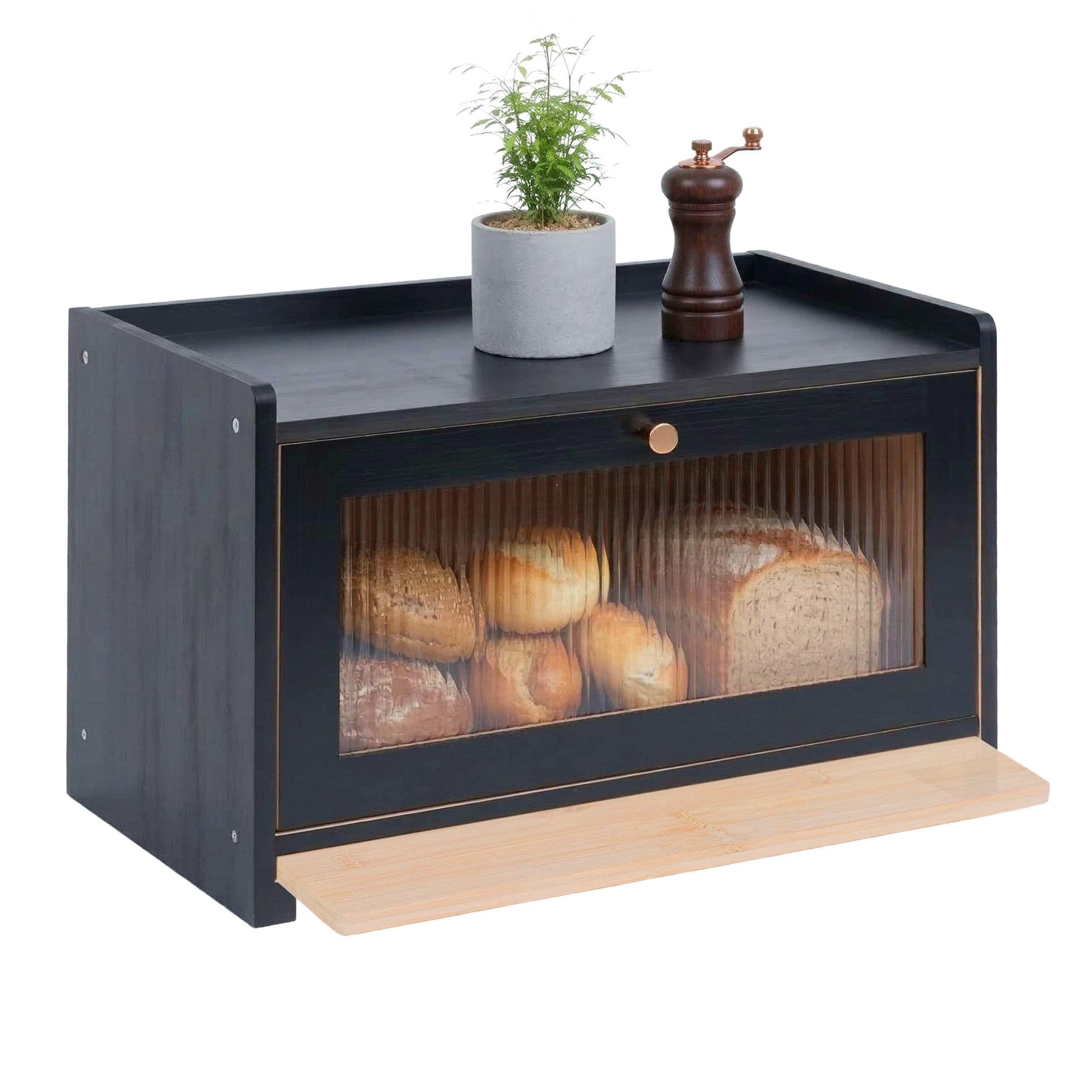 DÓZA na chlieb - čierna, drevo/plast (40/26/25cm) - Relaxdays