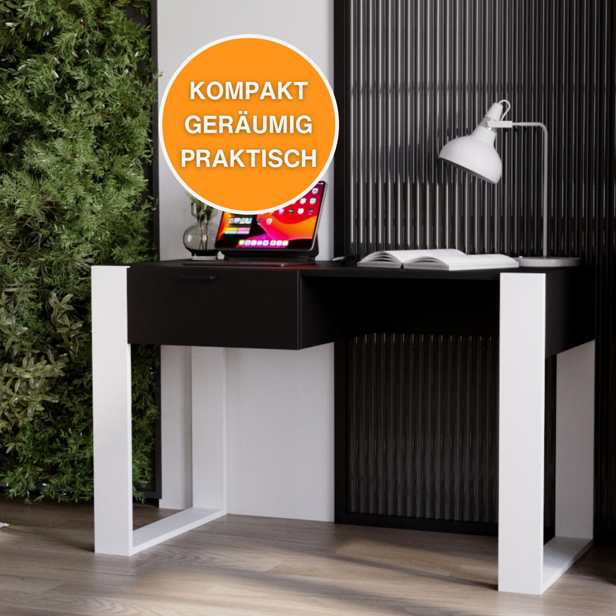 SCHREIBTISCH Schwarz 120/73/53,6 cm - Schwarz/Weiß, Holzwerkstoff (53.6/120/73cm) - CraftPAK