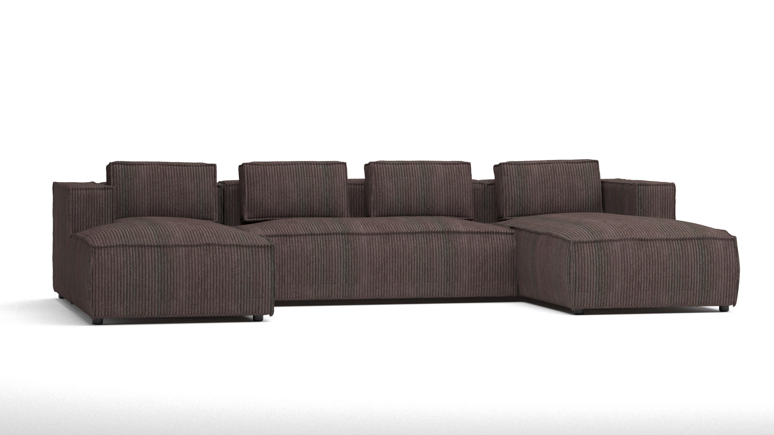 WOHNLANDSCHAFT Nova Dunkelbraun Cord - Dunkelbraun/Schwarz, Holz/Kunststoff (327/64/176cm) - S-Style Möbel