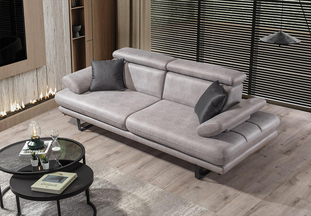 2 Sitzer SOFA Energy Nubuk Grau - Grau, Textil/Metall (200/80/100cm) - Villa Möbel