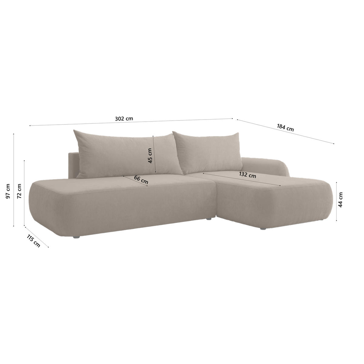 ECKSOFA Munduk I mit Schlaffunktion, Braun - Braun, Textil (302/184cm) - Fedve