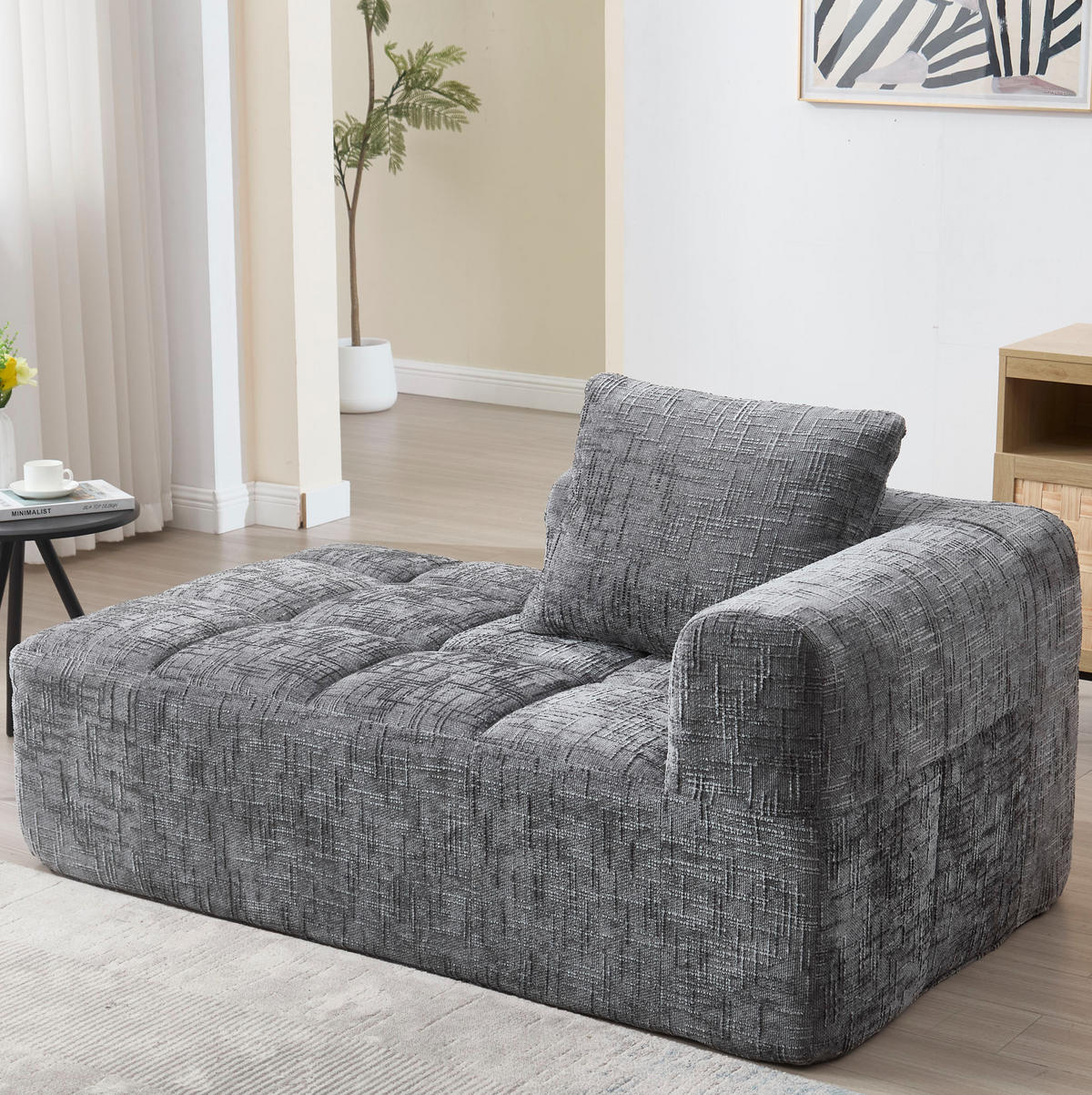 SOFA s ležaljkom, 158/90/60 cm, ženil siva, s bočnim džepovima i jastukom - siva, tekstil (60/158/90cm) - BEAOK