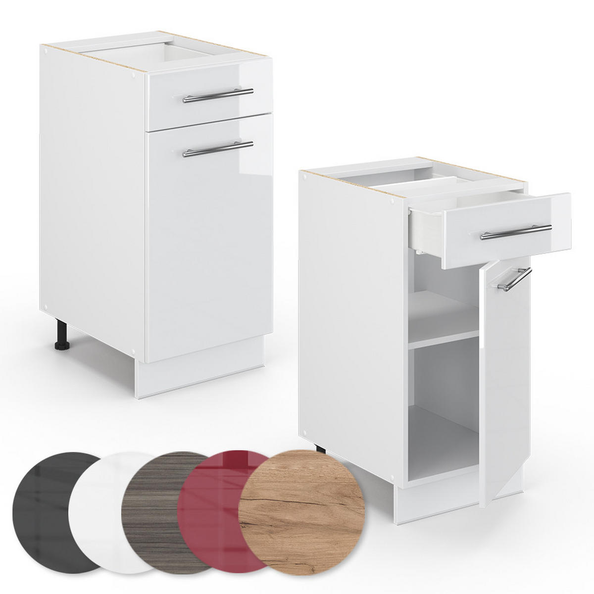 KÜCHENUNTERSCHRANK Fame-Line Weiß Hochglanz 40 cm ohne AP - Weiß Hochglanz/Weiß, Holzwerkstoff (40/82/51.6cm) - Vicco