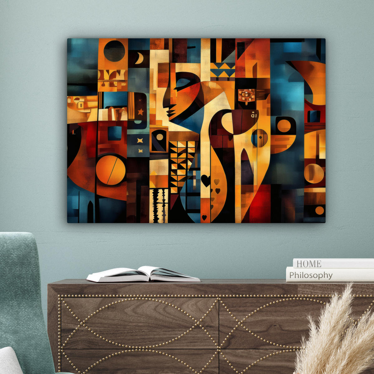 LEINWANDBILD Figuren - Abstrakt - Symbole Wandbilder 80x60 cm - Terracotta, Textil (80/60cm) - MuchoWow