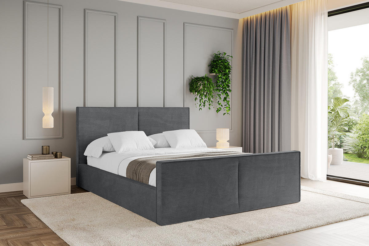 POLSTERBETT mit Bettkasten, Fußteil und Lattenrost, Boxbett mit Matratze H3/H4 - VANTO-Z 120x200 Dunkelgrau - Anthrazit, Holzwerkstoff/Textil (120/200cm) - ALTDECOR