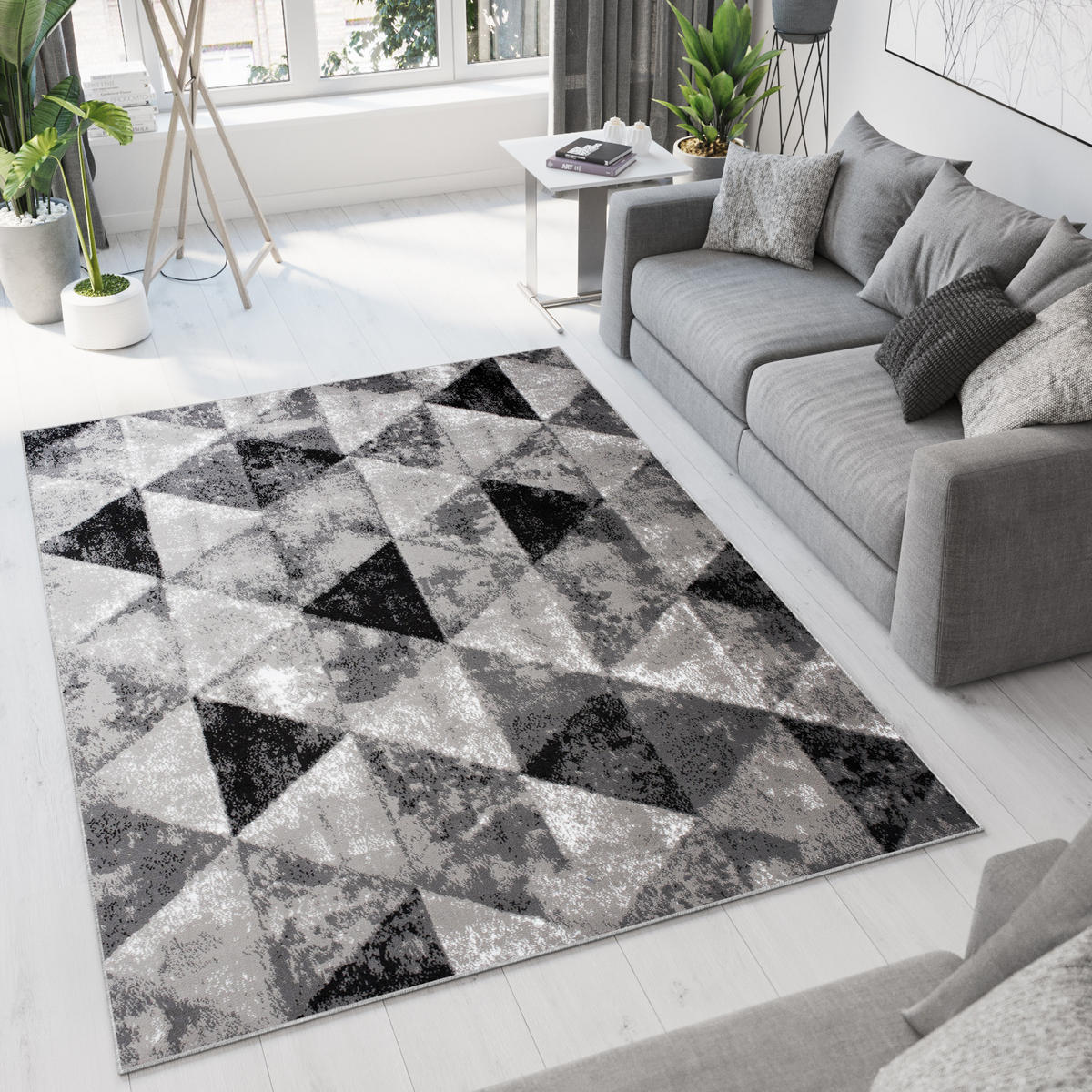 TEPPICH LUXURY Dunkelgrau Dreiecke Meliert 180/250 cm - Graphitfarben, Textil (180/250cm) - Tapiso
