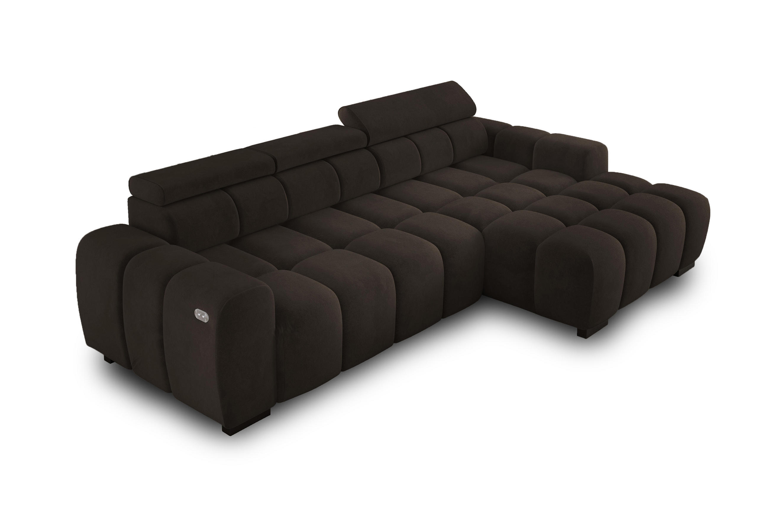 ECKSOFA OMBO 285x168x77/97 cm, Rechts, Schlaffunktion, elektr. Sitz, Kopfstützen, Buche dunkel, hydrophober SALVADOR-Stoff – Grau - Anthrazit, Holz/Textil (285/168cm) - DomoHome