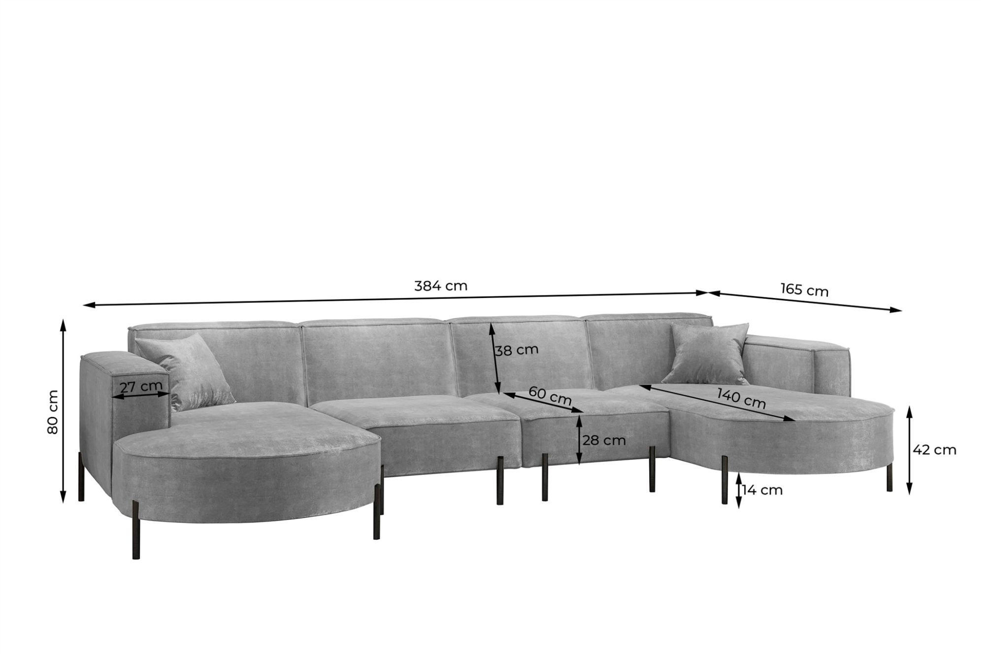 Thumbnail - Fun Möbel Wohnlandschaft, Dunkelgrau, Textil, U-Form, 384x80x165 cm, Wohnzimmer, Sofas & Couches, Wohnlandschaften, Wohn...