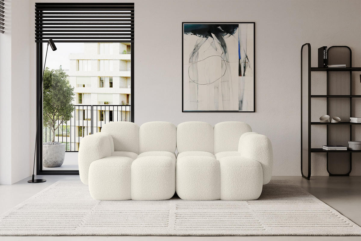 2-SITZER modulares Sofa Miko-S1 214x118x75 cm Beige Bouclé - Sandfarben/Schwarz, Holzwerkstoff/Kunststoff (214/75/118cm) - ALTDECOR