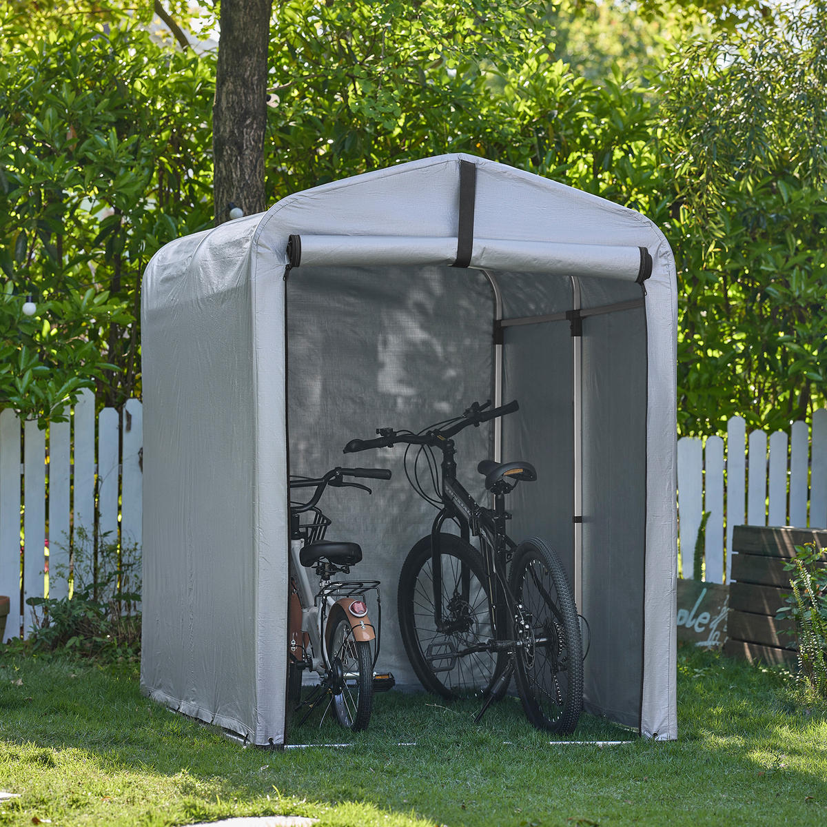 FAHRRADGARAGE für 1-2 Fahrräder, 120x163x176cm, Silber-Eisen - Hellgrau, Metall (120/163/176cm) - SoBuy