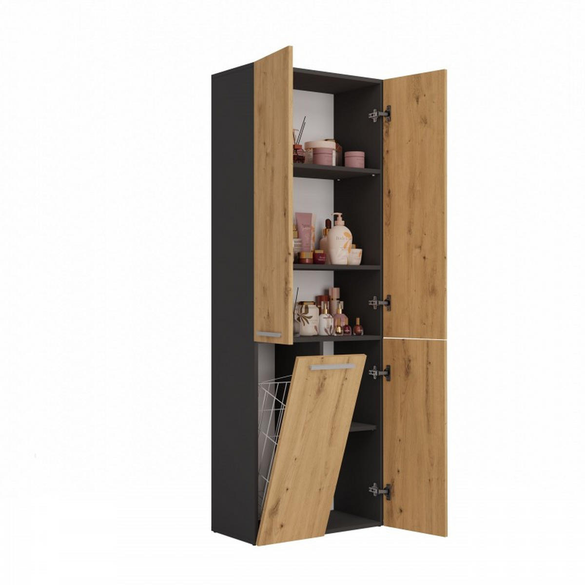 SKRIŇA do kúpeľne - antracitová, kompozitné drevo (60/174/30cm) - RAUMHIRSCH FURNITURE