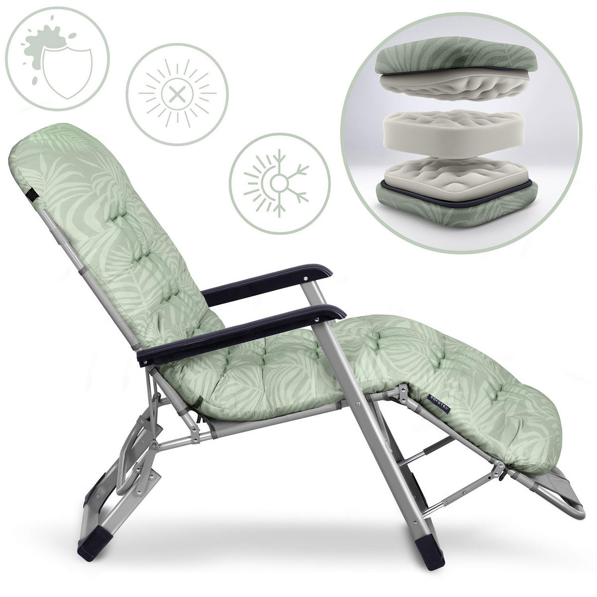 GARTEN-RELAXSESSEL Klappbarer mit Kissen, Hellgrün - Hellgrün, Metall (60/102/110cm)