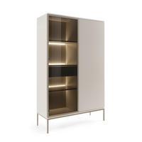 MODERNE Geriffelte Hochvitrine LAGOS W2D1SZ (Kaschmir Matt, LED, Champagner Gestell, Push to Open) - Kaschmir/Champagner, Glas/Holz (104/166/39cm) - Ravio