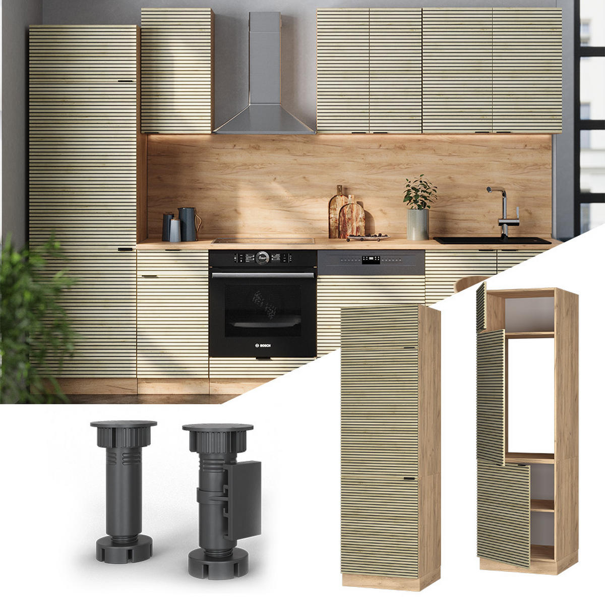 KÜHLUMBAUSCHRANK Fame-Line Eiche Paneel 60 cm - Honigeiche/Eichefarben, Holzwerkstoff (60/206.8/58.1cm) - Vicco