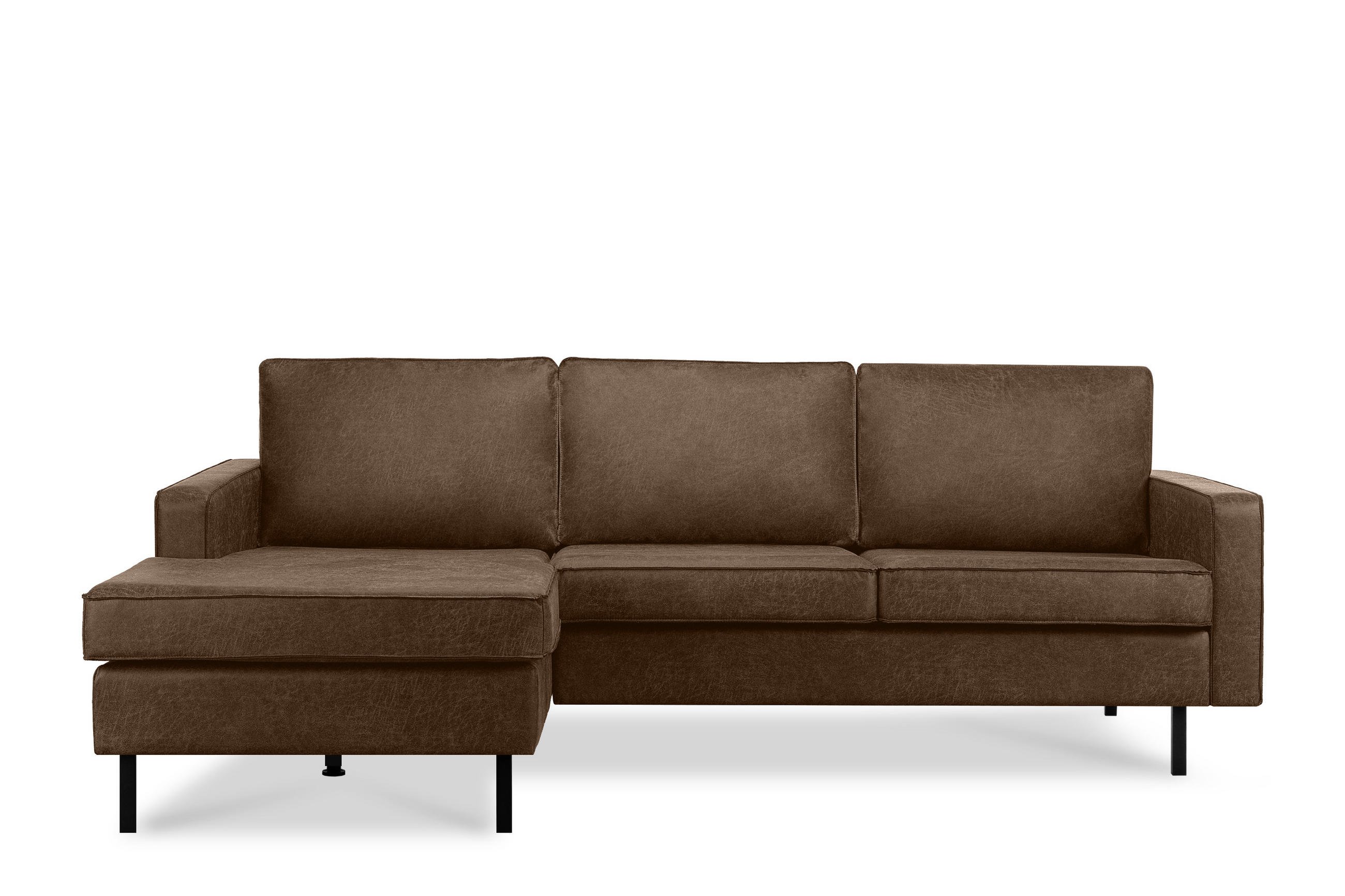 ECKSOFA-LINKS INVIA mit Armlehnen vintage, Lederoptik-Stoff, dunkelbraun - Dunkelbraun/Schwarz, Textil (234/160cm) - KONSIMO®