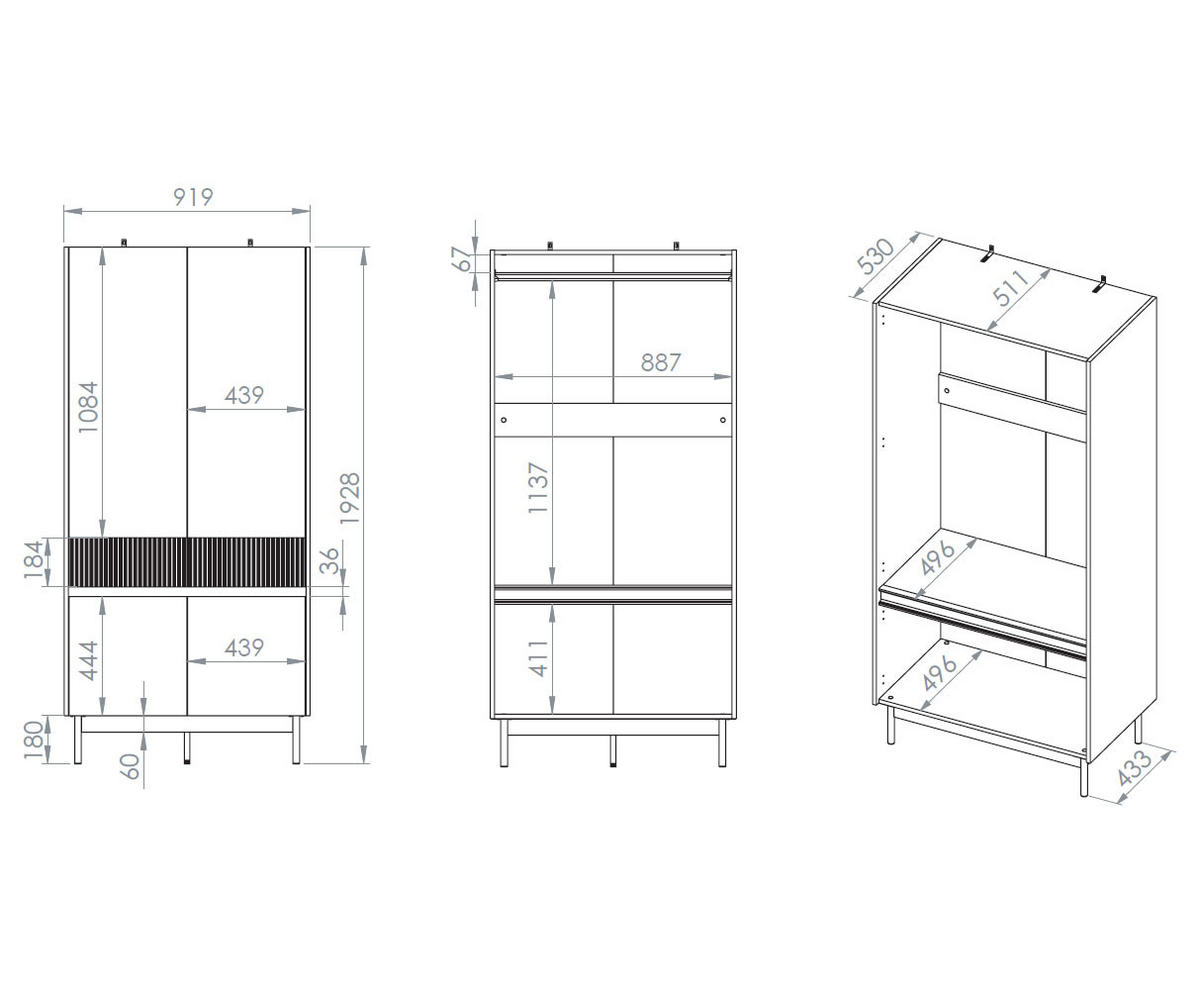 KLEIDERSCHRANK Dunea 92 / 53 / 193cm Cashmere / Eiche Cremona Torro - Hellbraun/Multicolor, Holz/Holzwerkstoff (92/193/53cm) - Feldmann-Wohnen