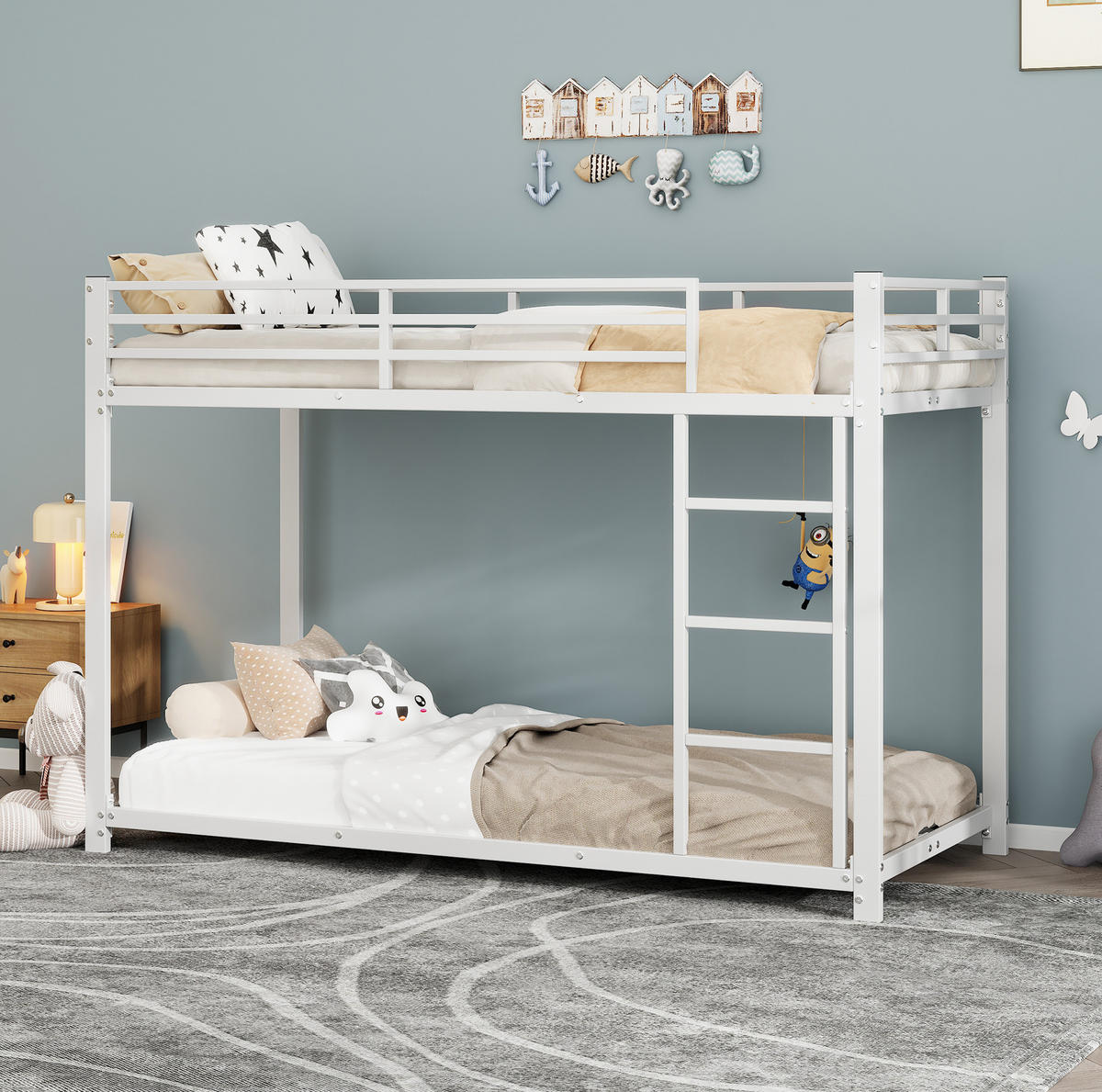 ETAGENBETT 90/200 cm Metall Weiß mit Sicherheitsleisten - Weiß, Metall (90/200cm) - OKWISH