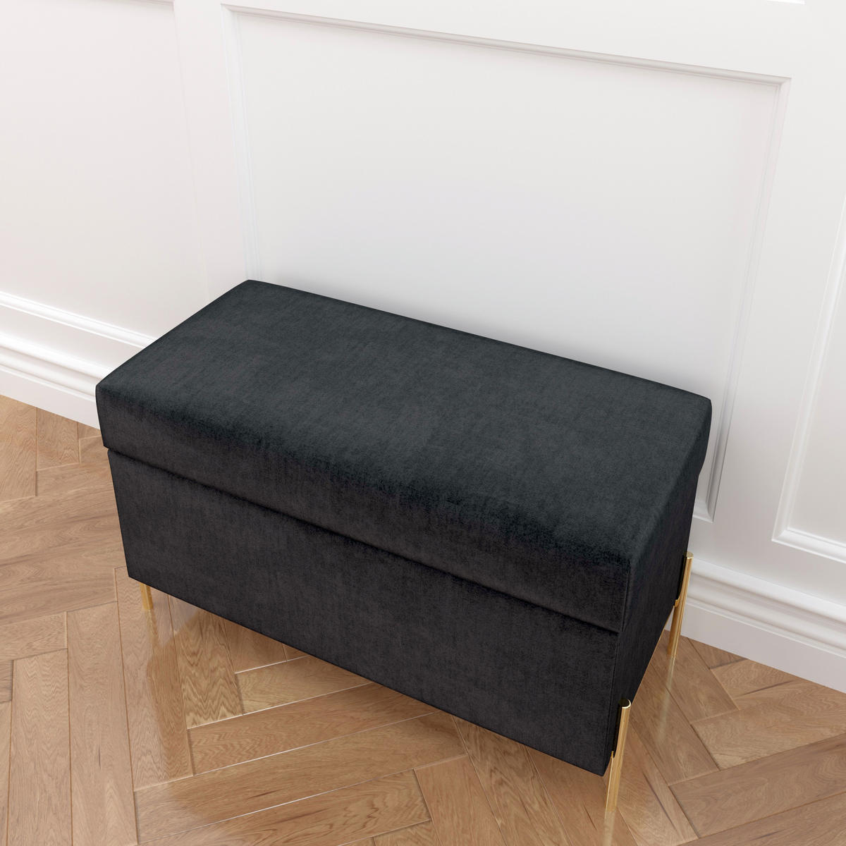 HOCKERBANK Borgo Mit Stauraum, Samt Grau, Metal Gold - Goldfarben/Grau, Holzwerkstoff/Metall (80/46/37cm) - Dancan