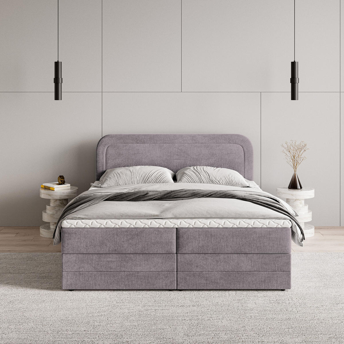 BOXBETT ARMEL 160x200 cm mit Matratze und Topper - Lila - Lila, Holz (160/200cm) - MASSENO