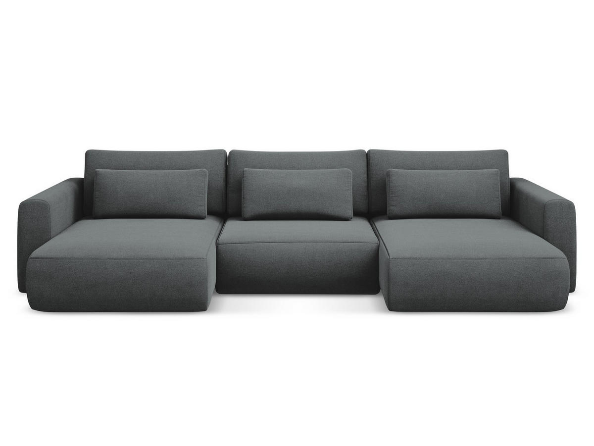 WOHNLANDSCHAFT Strukturstoff Stoff Grau - Schwarz/Grau, Kunststoff/Textil (340/82/149cm) - Makamii