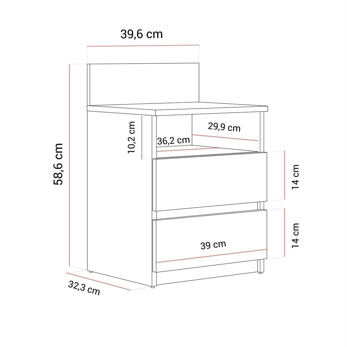 Nachttisch HANA M1 Schwarz matt - Schwarz, Holzwerkstoff (40/59/32cm) - Lookway