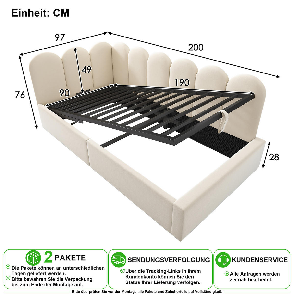 SCHLAFSOFA 90/190 cm in Beige mit Bettkasten und Gitter-Design Samt - Beige, Holzwerkstoff/Textil (90/190cm) - CHICFURN