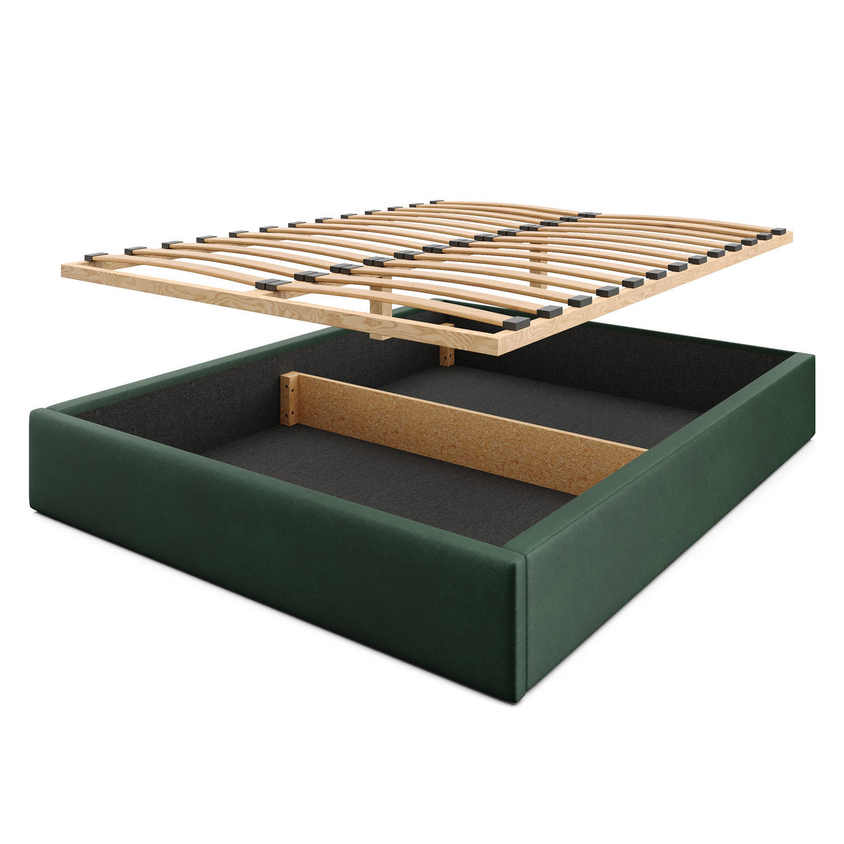 POLSTERBETT 160x200cm Bett mit Stauraum Lattenrost Flaschengrün - Dunkelgrün, Holz/Holzwerkstoff (160/200cm) - Muralo