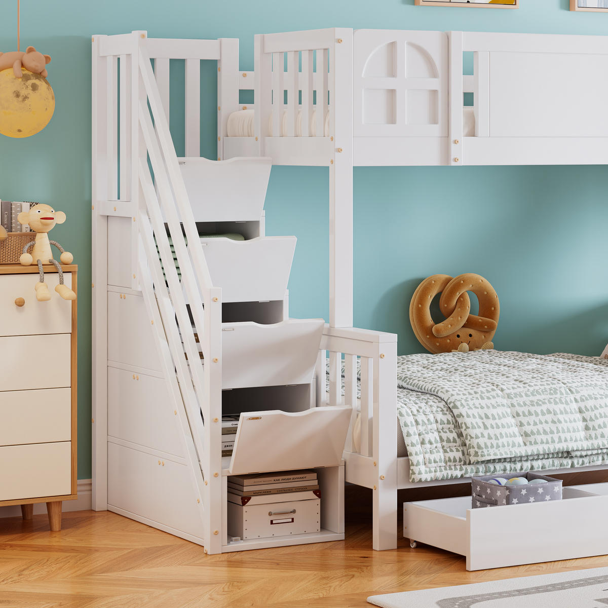 ETAGENBETT 90x200 Weiß - Weiß, Holz (90/200cm) - ComfortXL