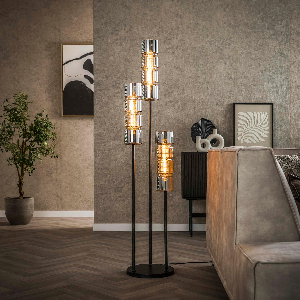 STEHLEUCHTE Cyli Schwarz 32/32/155 cm - Schwarz, Glas (32/32/155cm) - Hoyz Collection