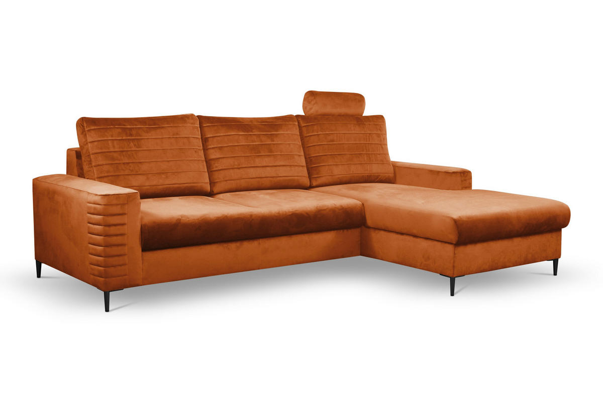 ECKSOFA GRIFO R-S Braun Velours-Stoff mit Schlaffunktion - Braun, Holz (253/165cm) - MASSENO