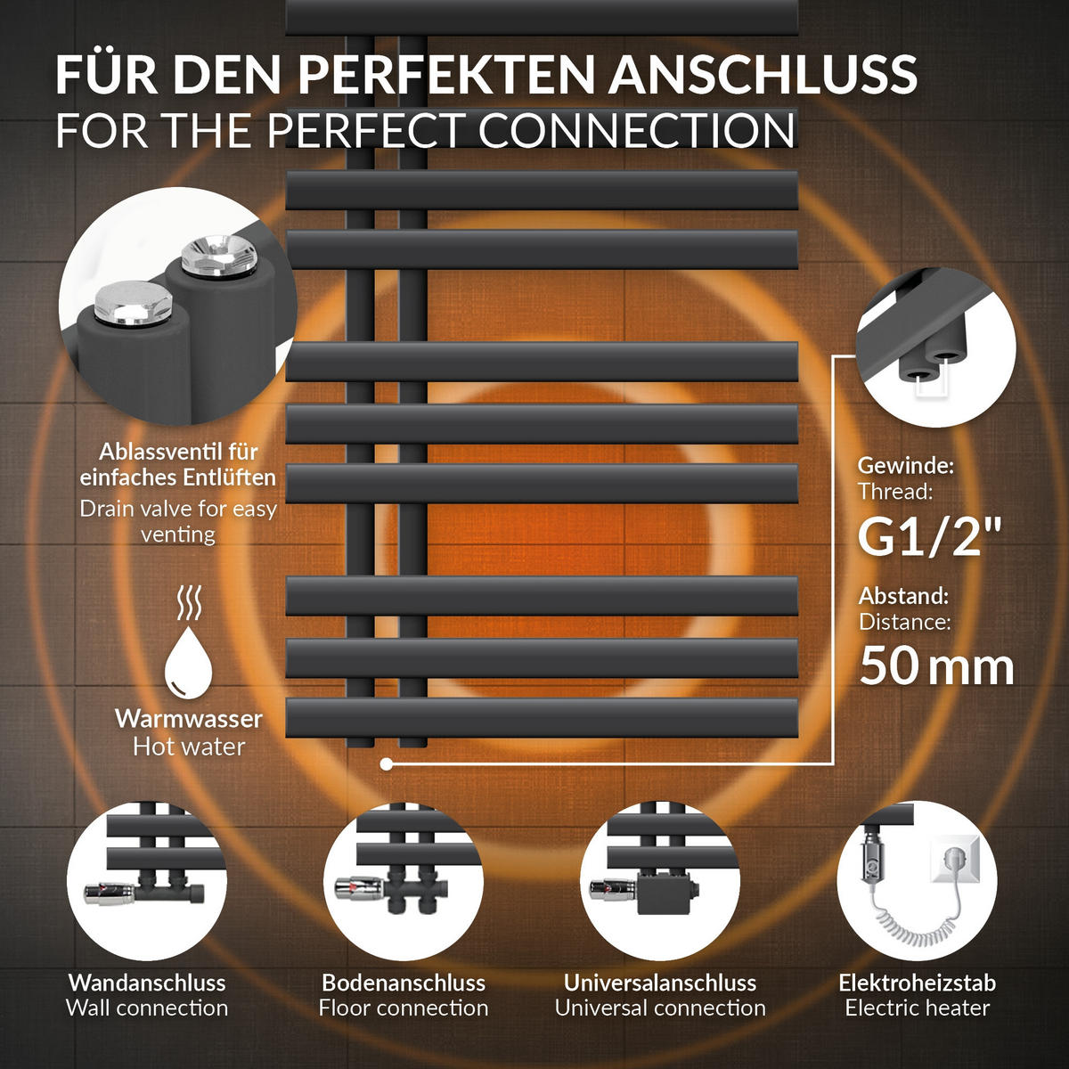 KOUPELNOVÝ radiátor Iron EM 500x1600 antracit - antracitová, kov (50/160/3cm) - LuxeBath