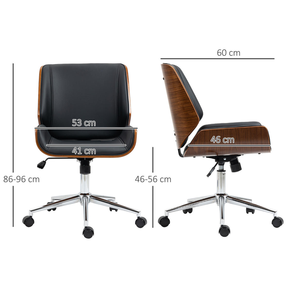BÜROSTUHL mit Wippfunktion, Ergonomischer Computerstuhl, bis 120 kg Belastbar - Schwarz, Leder (60/96/53cm) - Vinsetto