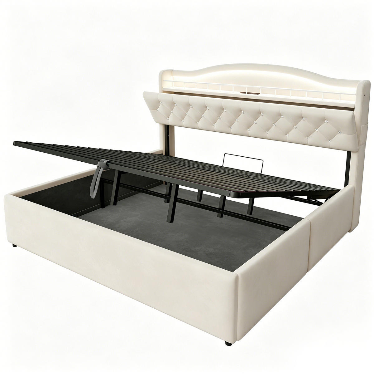 POLSTERBETT 180/200 cm aus Stoff und Metall mit Stauraum, Beige - Beige, Textil (180/200cm) - OKMYHOME
