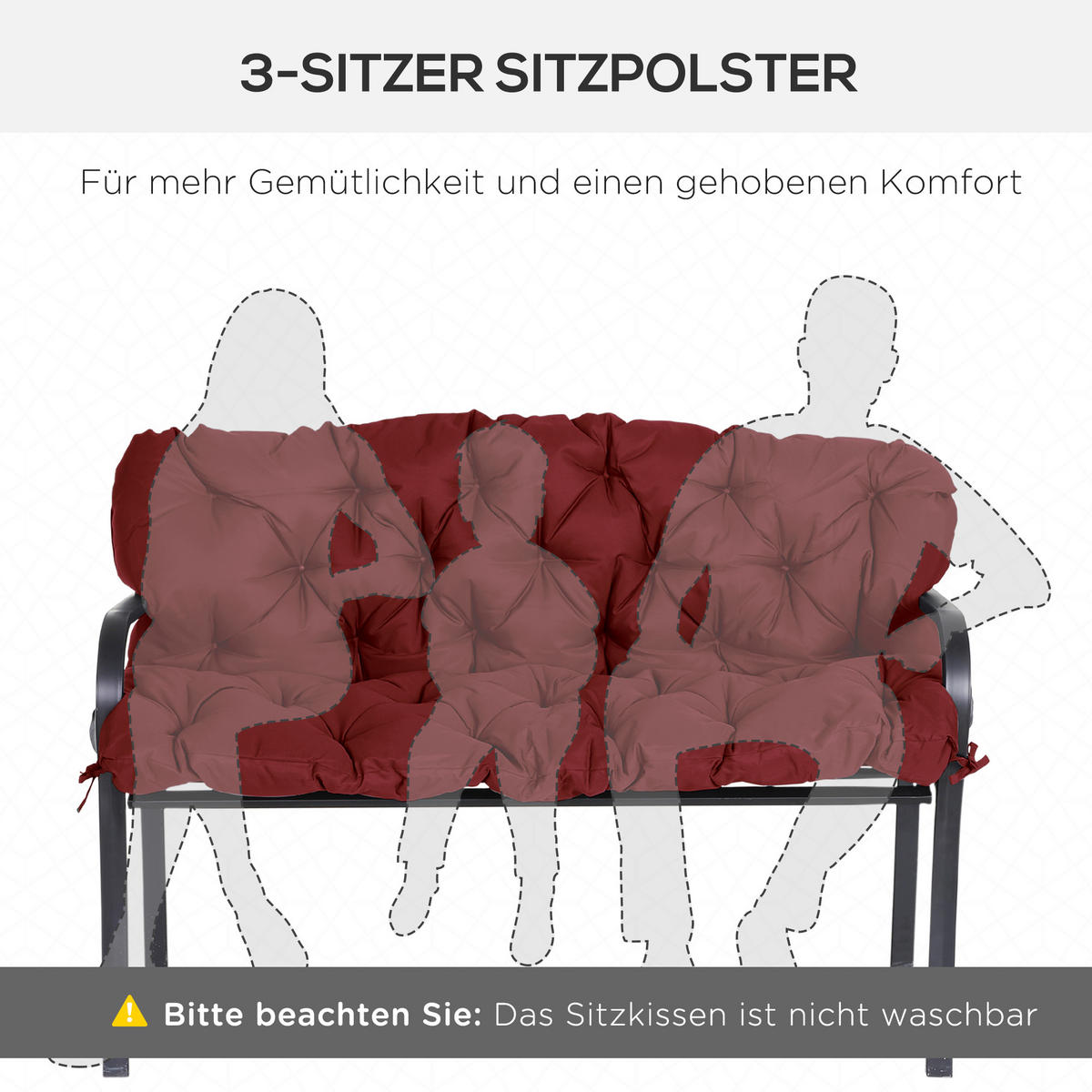 BANKAUFLAGE 3 Sitzer 150 x 98 x 8 cm - Rot, Kunststoff (150/8/98cm) - Outsunny