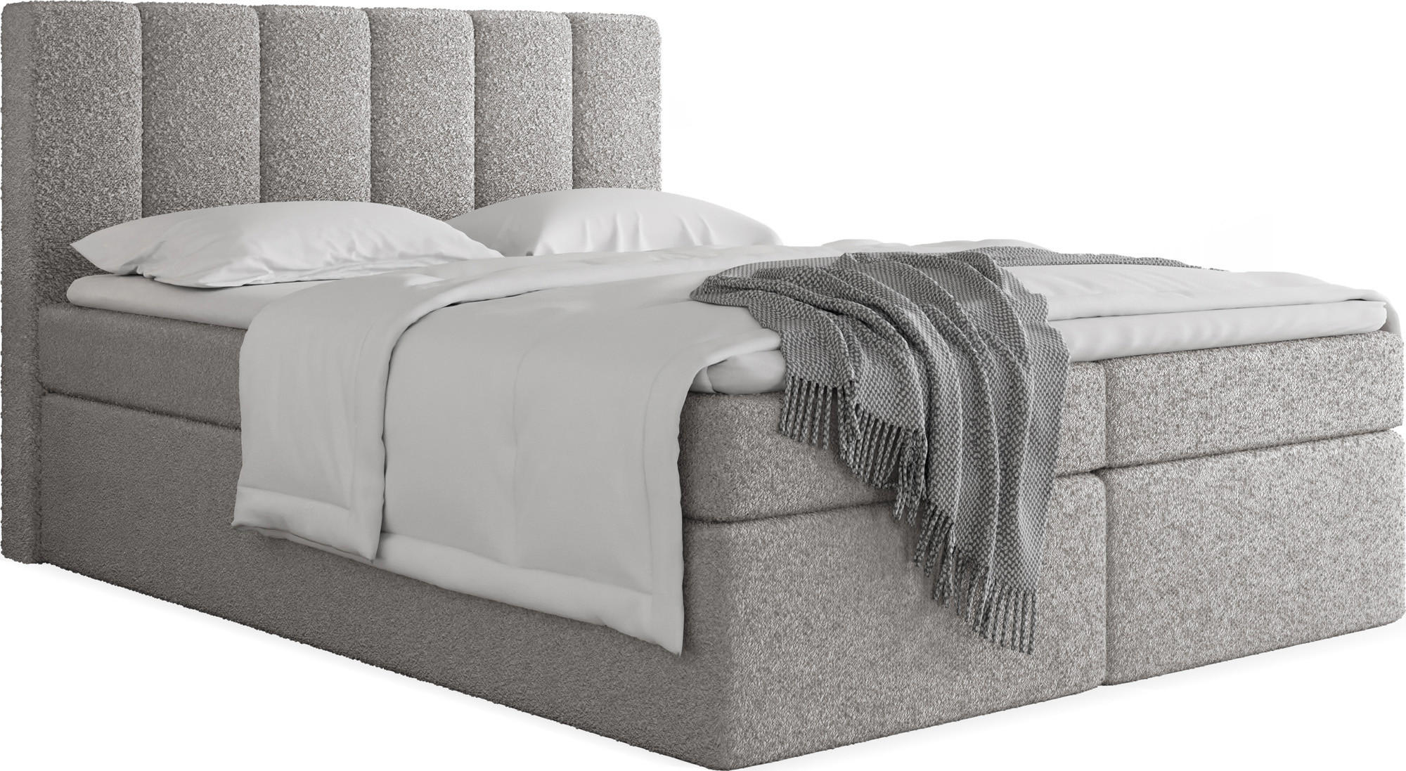 BOXBETT Amira mit Bettkasten, Grau Boucle 160x200 cm - inkl. H4 Matratze und H3 Foam Topper - Hellgrau/Schwarz, Holzwerkstoff/Kunststoff (160/200cm) - WFL GROUP