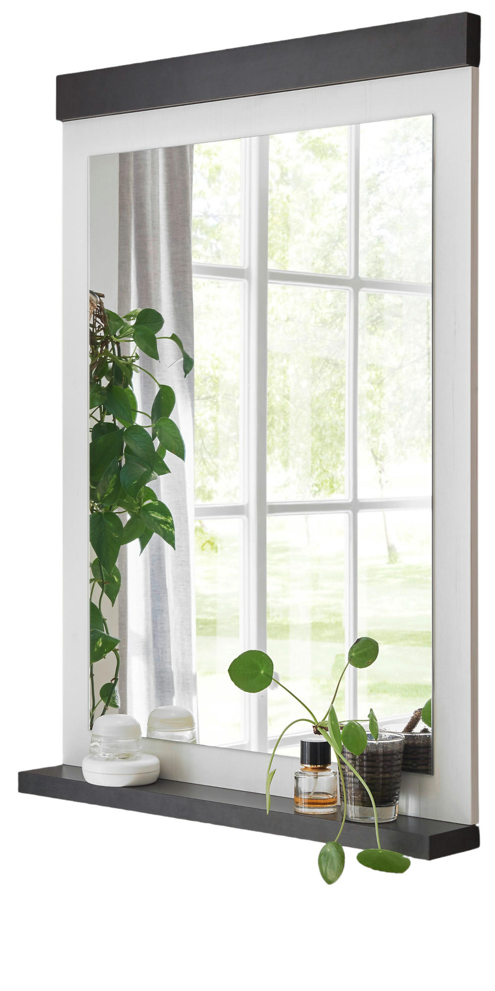 GARDEROBENSPIEGEL weiß Pinie, anthrazit Landhaus, Wandspiegel mit Ablage - Anthrazit/Weiß, Holzwerkstoff (66/95/10cm) - Furn.Design