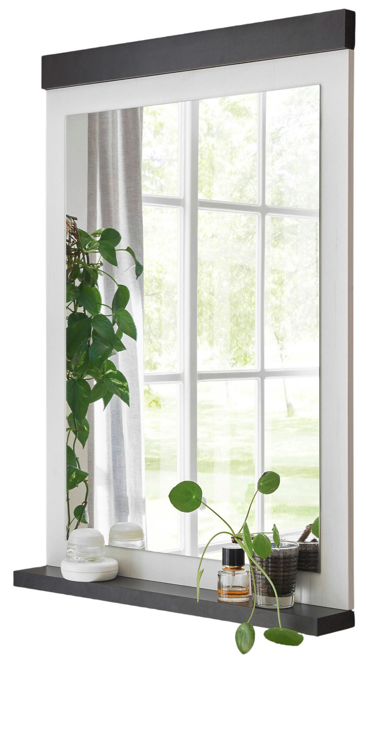 GARDEROBENSPIEGEL weiß Pinie, anthrazit Landhaus, Wandspiegel mit Ablage - Anthrazit/Weiß, Holzwerkstoff (66/95/10cm) - Furn.Design