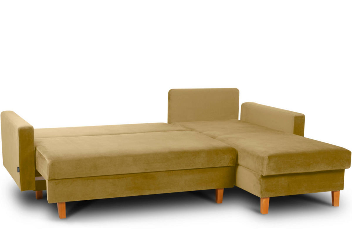 ECKSCHLAFSOFA ERISO 3/4 Sitzer und Universalecke mit Ottoman, Velour-Stoff, honig - Braun/Honig, Textil (240/183cm) - KONSIMO®