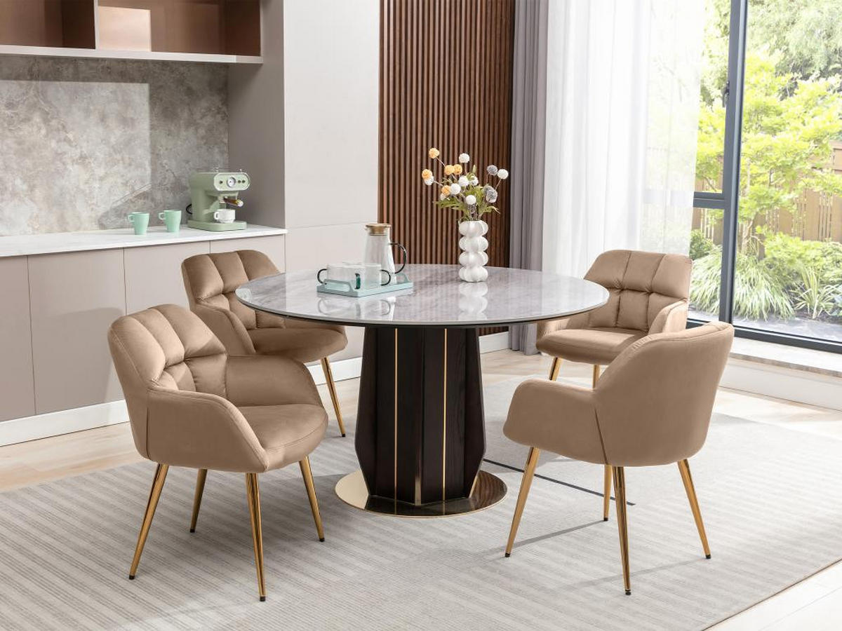 STUHL mit Armlehnen 6er-Set - Samt & goldfarbenes Metall - Beige - PEGA - Beige, Textil (62/78/58.5cm) - Pascal Morabito