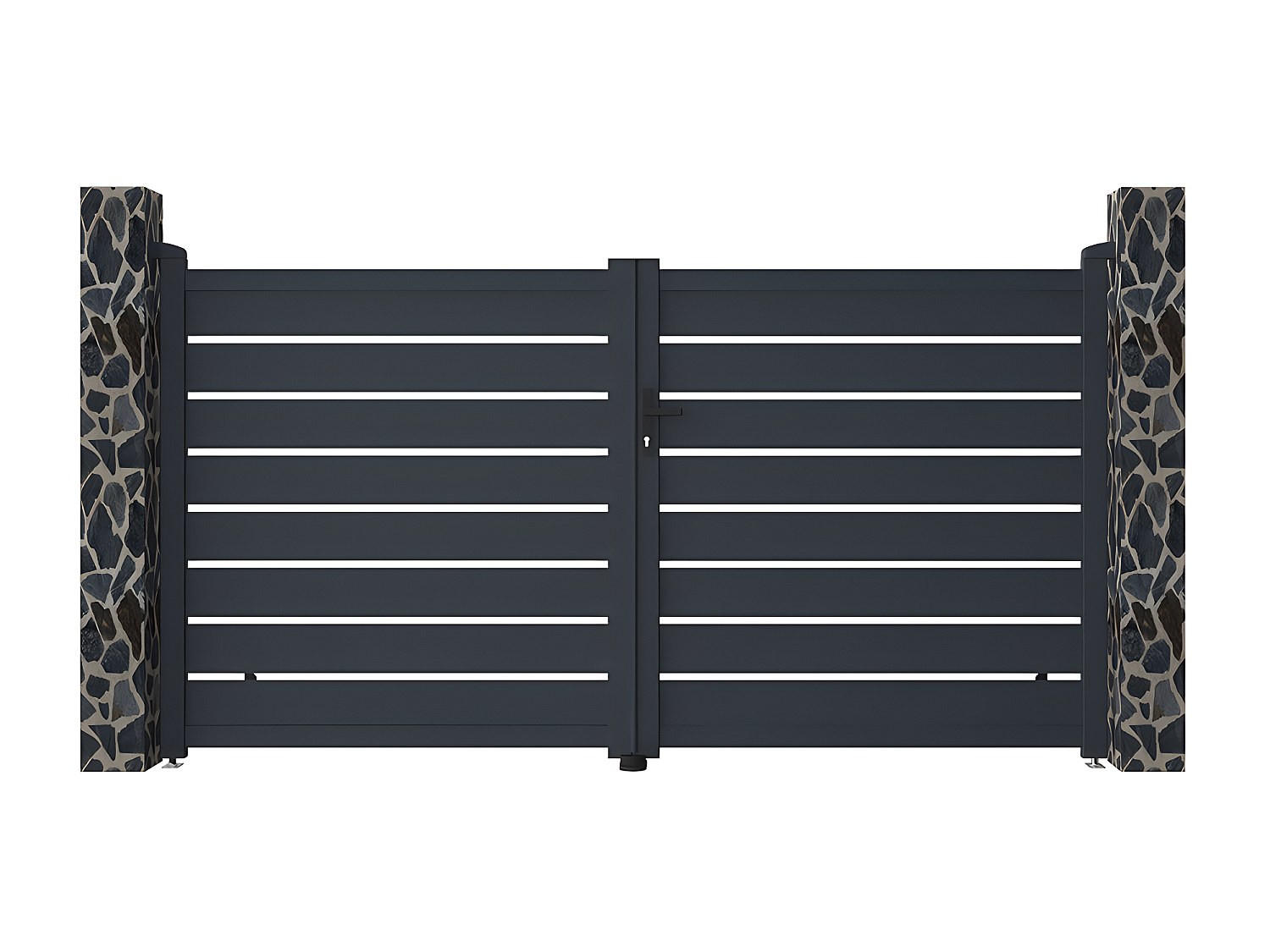 GARTENTOR Flügeltor Doppeltor - 305 x 166 cm - durchbrochen - Aluminium - Anthrazit - PRIMO - Anthrazit, Metall (300/161cm) - Vente-Unique
