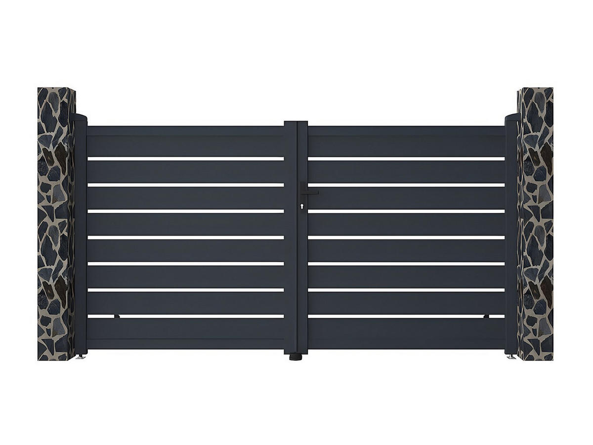 GARTENTOR Flügeltor Doppeltor - 305 x 166 cm - durchbrochen - Aluminium - Anthrazit - PRIMO - Anthrazit, Metall (300/161cm) - Vente-Unique