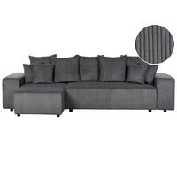 3-SITZER-ECKSOFA Cord dunkelgrau linksseitig mit Schlaffunktion Stauraum Luspa - Schwarz/Grau, Textil (294/130cm) - Beliani
