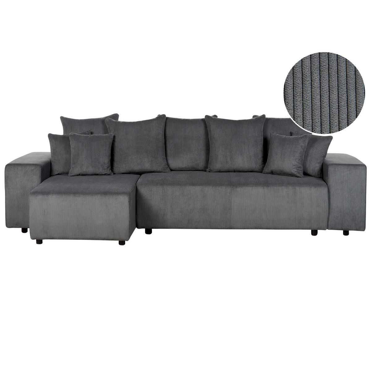 3-SITZER-ECKSOFA Cord dunkelgrau linksseitig mit Schlaffunktion Stauraum Luspa - Schwarz/Grau, Textil (294/130cm) - Beliani