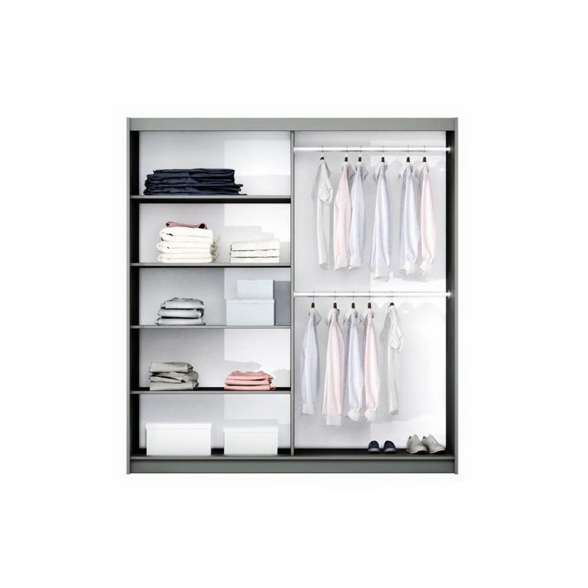 SCHWEBETÜRENSCHRANK Visto mit 2 Türen und Spiegel, 200 cm, Sandbeige - Sandfarben, Holzwerkstoff (200/215/65cm) - Beautysofa