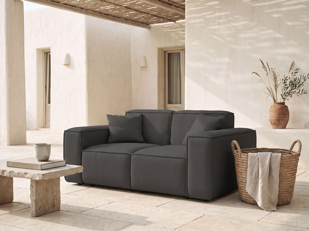 GARTENSOFA Lorento Outdoor 2-Sitzer, Dunkelgrau Kunstleder 186/73/92 cm - Dunkelgrau, Textil (186/73/92cm) - WFL GROUP