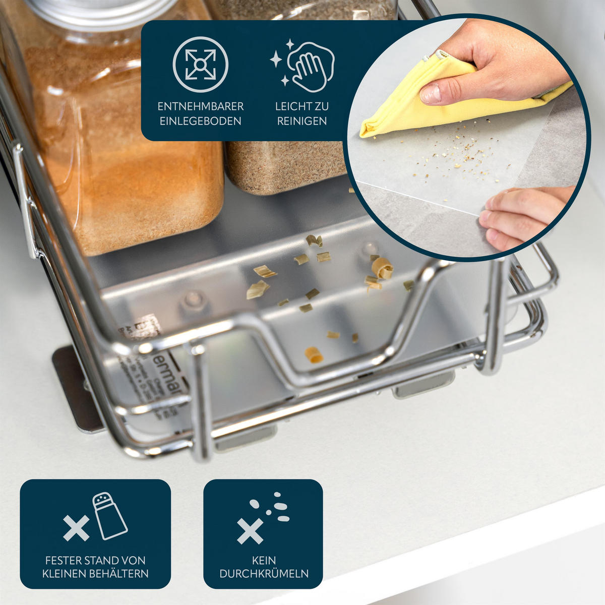 TELESKOP-GEWÜRZREGAL ausziehbar mit Einlegeboden aus verchromtem Metall - Chromfarben, Metall (11.5/8/29cm) - bremermann